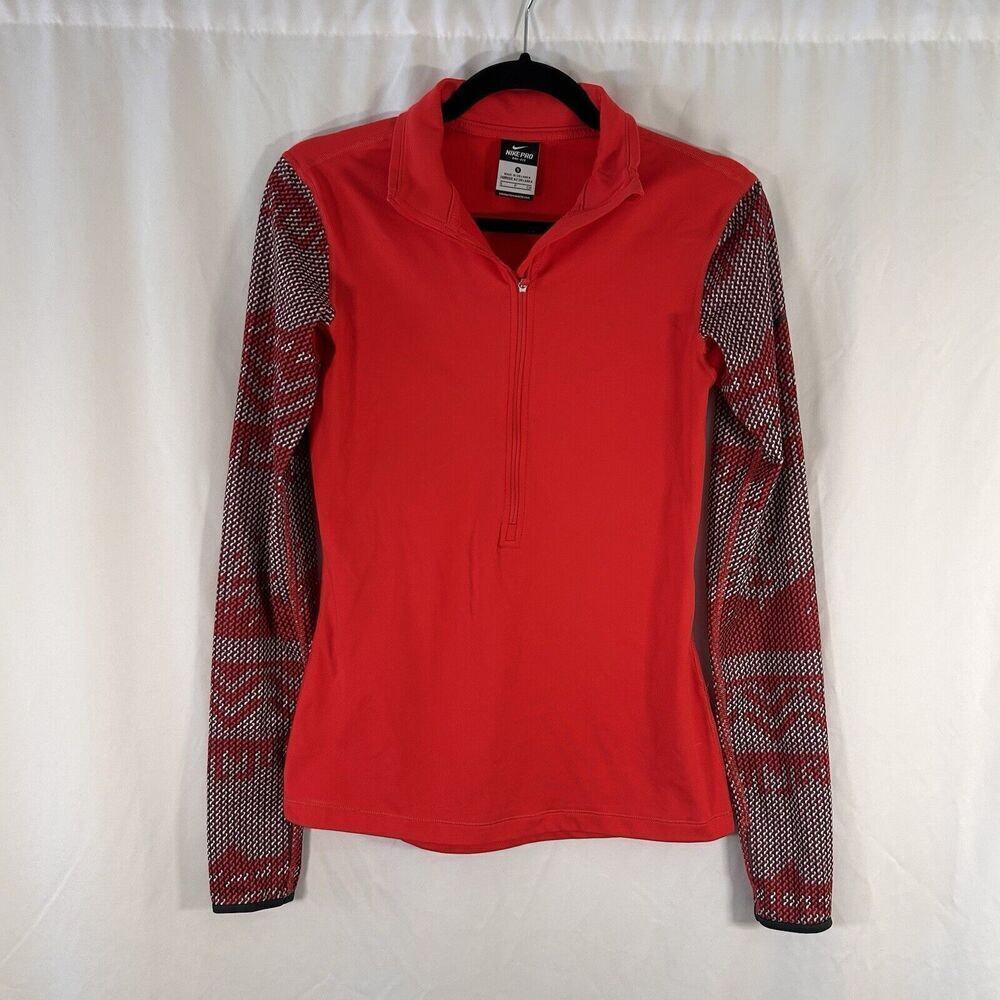 Nike Pro Jacket Women's Small Red 1/2 Zip Long Sleeve Turtleneck Dri-Fit